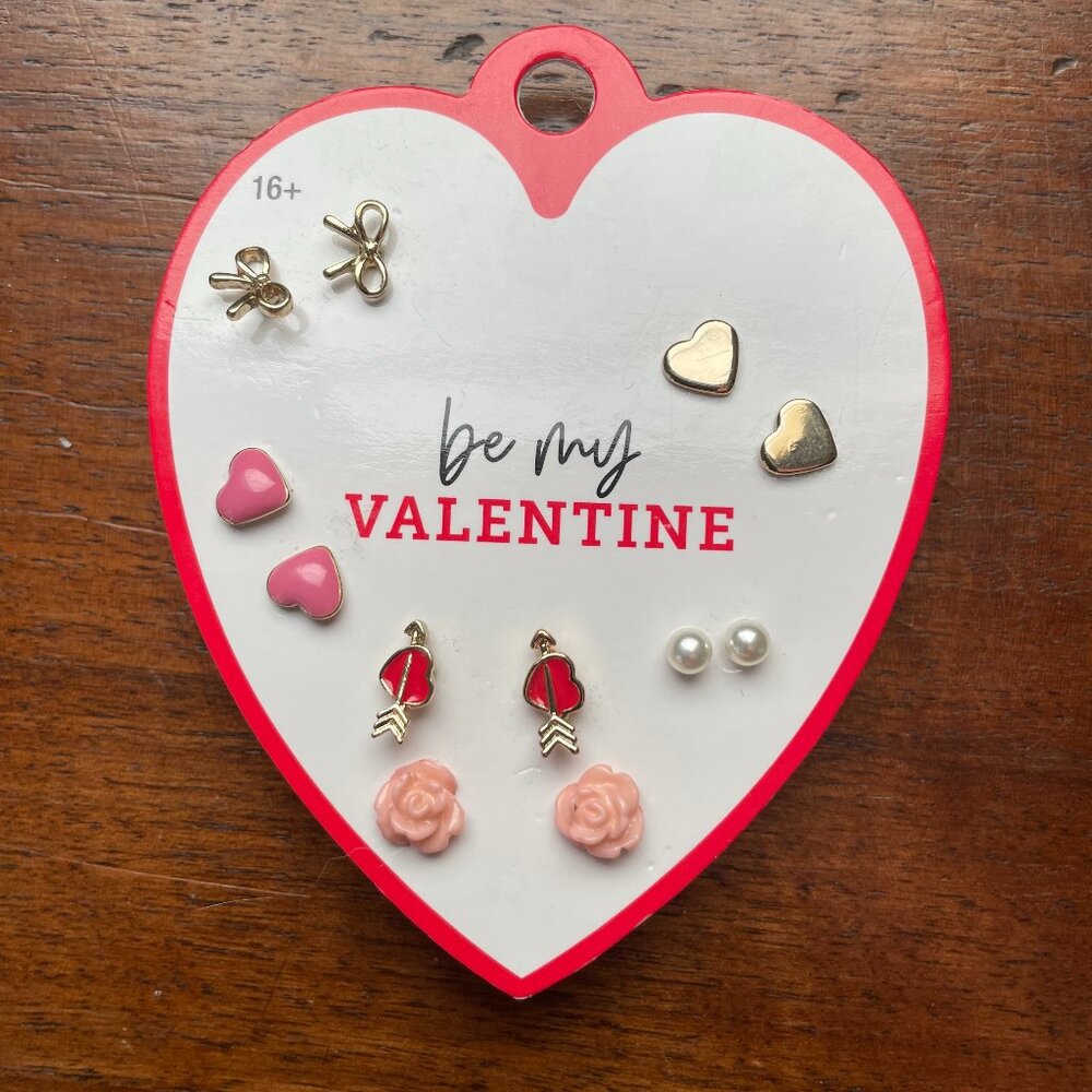 Bundle 3 for $12.  Six Pairs of Valentine's Day Stud Earrings.